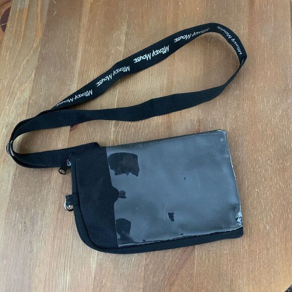 DISNEY Mickey Mouse Black Silver Gold Wallet Clutch Bag Wristlet Lanyard - Picture 2 of 4